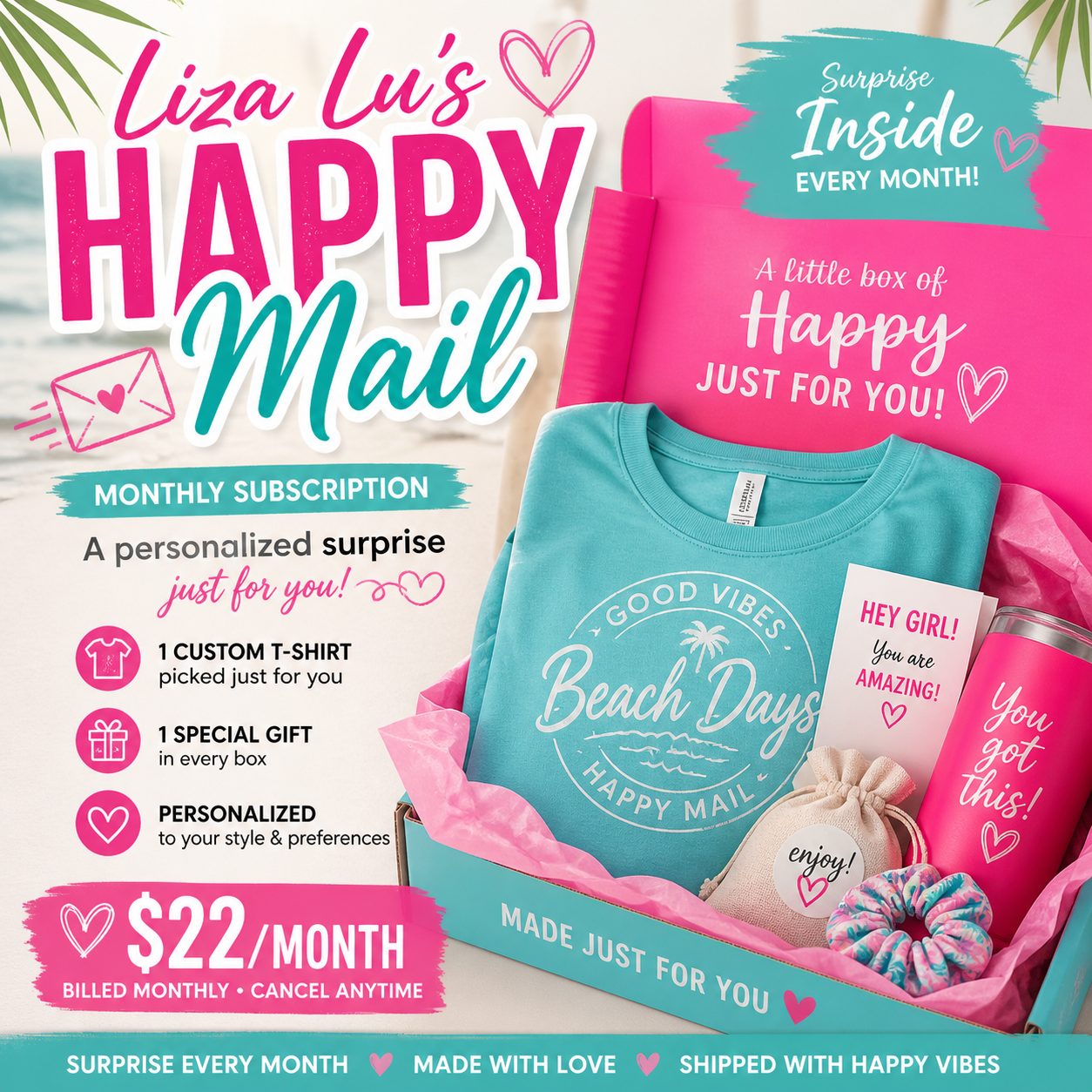 👉 Liza Lu’s Happy Mail 💌 Monthly T-Shirt Subscription