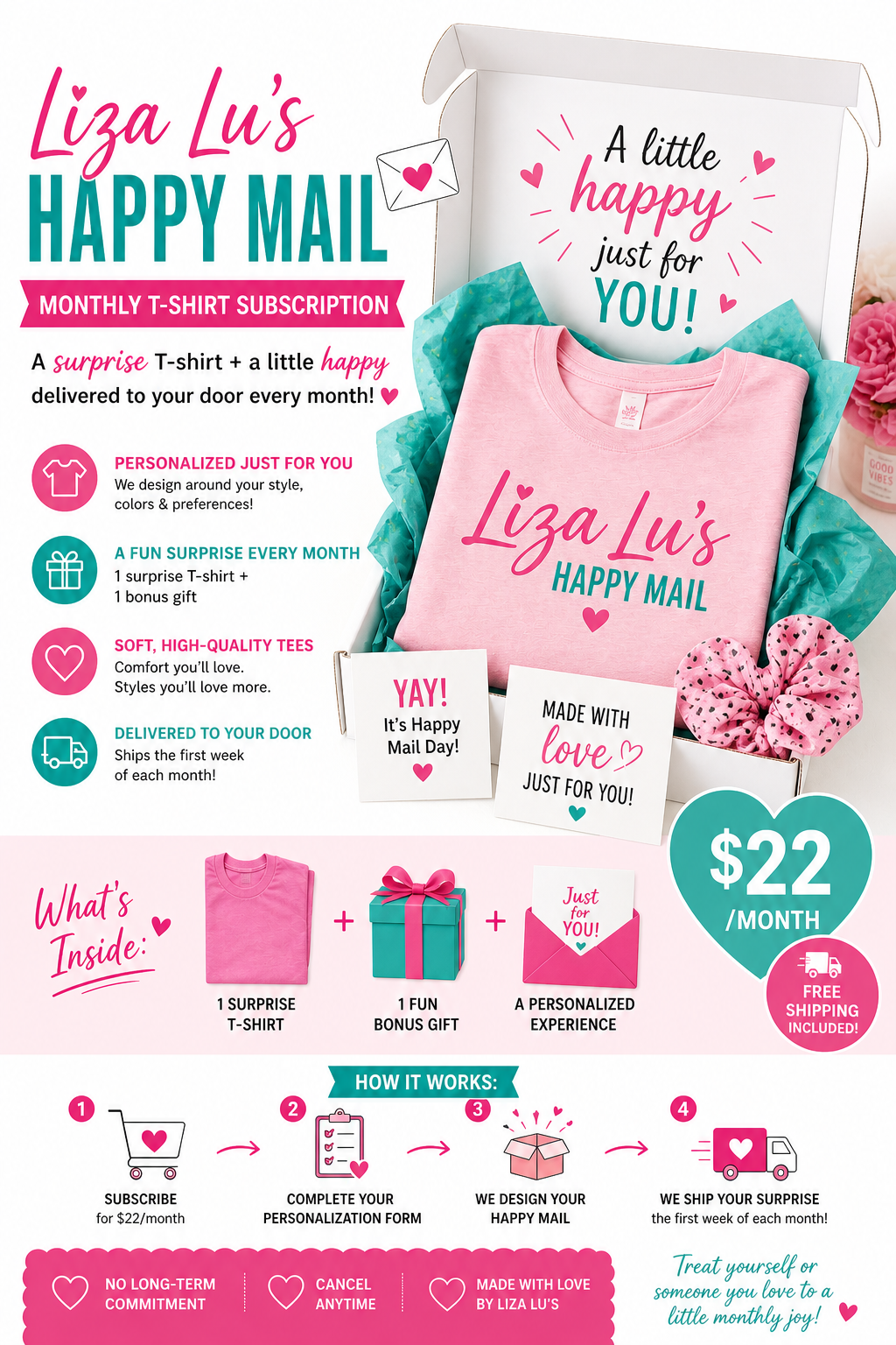 👉 Liza Lu’s Happy Mail 💌 Monthly T-Shirt Subscription